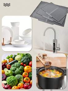 3/1pc Multi-Function Kitchen Drying Mat - Non-Slip, Quick-Drying, Heat-Resistant Rubber Mat For Dishes, Utensils And Cups - Black, Draining Design For Countertops And Bars, Kitchen Drying Mat | Rubber Drying Mat | 100% Rubber Covered - Grey - View 3