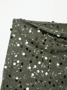 YROOE 时尚女装新款四季皆宜半身裙，街头风/性感风/派对/夜店风，欧美性感亮片紧身迷你裙 - 灰绿色 - 灰綠色 - 查看 4