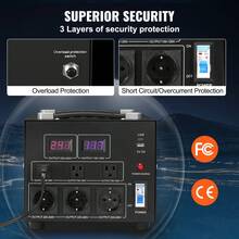 Transformador convertidor de voltaje , 3000 W, transformador elevador/reductor de alta resistencia, convierte de 110 voltios a 220 voltios y de 220 voltios a 110 voltios, con toma de corriente de EE. UU., toma de corriente de la UE, puerto USB de 5 V, certificado CE - 3000 vatios - Ver 4