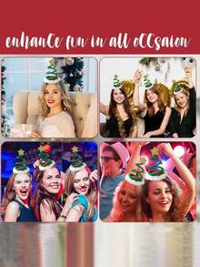 Tiara de Natal Fofa com Design de Estrelas, Árvore de Natal Espiral com Elementos Cartoon, Estampas, Decoração de Primavera, Tiara de Natal Adequada para Festa e Decoração de Feriado, Acessórios de Cabelo