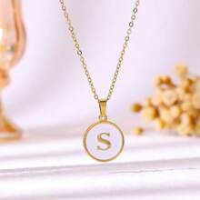 1pc Personalized Initial Titanium Steel Necklace - Stainless Steel Round Pendant Necklace - Gold/Silver Color - Elegant Jewelry For Women - Meaningful Gift For Her - Fashionable Daily Accessory