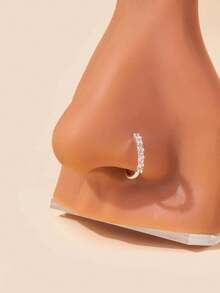 SZPR 1pc Copper & Cubic Zirconia Decor Luxury & Simple Nose Ring For Women Party Gift Copper Jewelry - 銀色 - 查看 6