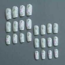 24-Piece Nail Art Kit Embossed Rock-Infused 3D Lace Floral Accents White Pearl Manicure Set For Women, Creative DIY Gothic Grunge Flair Designs With Dazzling Gems, Matte Pearls & Flexible Chains For Long Coffin Stick Nails - 白色 - 查看 7