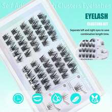 Pestañas postizas autoadhesivas, pestañas de presión sin pegamento, pestañas pre-encoladas sin adhesivo en sets de racimos naturales rizados, amigables para principiantes, sin residuo pegajoso, DIY en un solo paso - Pestañas Naturales - Ver 8