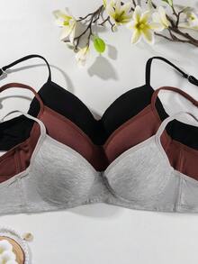 3Pcs Solid Seamless Push Up Bras --Three-Breasted Adjustable Shoulder Straps Underwire Bras - Multicolor - View 4