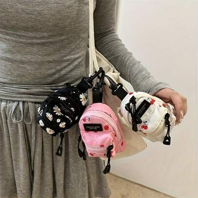 1 Mini bolso de mensajero con estampado - Bolso pequeño para lápiz labial y auriculares, bolso versátil de hombro para mujer, gancho desmontable, material de tela Oxford