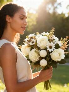 Faux Rose Bouquet With 2 Random Greeting Cards, Sophisticated Gift Set Of Faux Roses & Greeting Card - Timeless Artificial Flowers For Home Decor, Heartfelt Romantic Gifts & Unique Wedding Favors!" - Multicolor - View 2