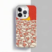 Cubierta de telefono con diseño de ovejas blancas y rojas sobre fondo rojo con sol amarillo para iPhone 14 Pro Max protector de pantalla resistente al agua y caídas ideal para uso diario en casa y viajes Aplicable a teléfonos Apple y Galaxy. - Blanco - Ver 2