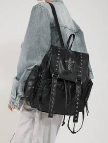 Handmade Soft Leather Subculture Backpack, Dark Cross & Chain Commuter Bag - Multicolor - View 2