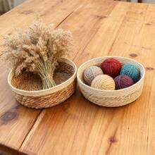 1pc/3 Size Set Woven Rattan Round Basket, Suitable For Toy, Cosmetic Storage, Home Decor, Wedding Gift, Various Celebration Occasions - Beige - View 10