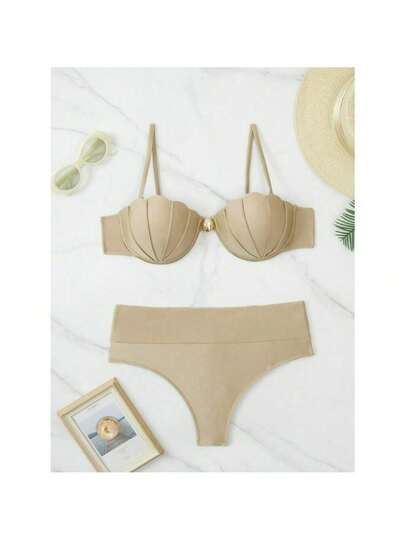 RWX VEST Biquíni Feminino com Bojo e Detalhe Dourado Central – Calcinha Alta e Modelagem Elegante 2025 XX349