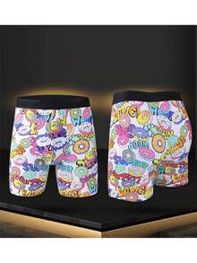5-Pack Plus Men's Patterned Panties - Breathable, Quick Dry, Elastic Swimming Pants With Fun Graffiti Designs For Beaches And Sports - Mixed Color - View 4