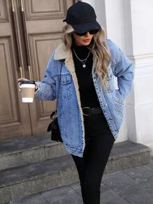 Mobula Sound# Fashionable Casual Denim Jacket, Suitable For Autumn/Winter, Versatile For Festivals, Daily Wear, Vacation, Dates, Travel, Airport, Loose And Comfortable For Young Women - Blue - View 2