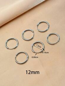 6 piezas Pendientes de aro pequeños y medianos chapados en oro de 18K, no se oxidan, pendientes de aro clásicos redondos para mujer y hombre, anillos para la nariz, perforaciones en la oreja, cartílago, concha, lóbulo, etc. Juego de pendientes de aro apilables de 6/8/10/12 mm - 6 pendientes de aro de acero inoxidable - Ver 15