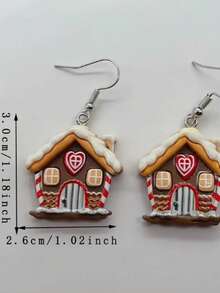 1PC Ngôi nhà Giáng sinh hoạt hình Mũ Giáng sinh Thiết kế bánh gừng Hoa tai dạng lủng lẳng Trang sức nhựa phong cách tiệc tùng cổ điển Hoa tai Giáng sinh đáng yêu - Nhiều màu - Xem 3