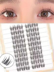 10 Rows/60pcs Natural Fairy Eyelashes, High Volume Cartoon Style Individual Cluster Lash Extensions For Beginners - D - View 1
