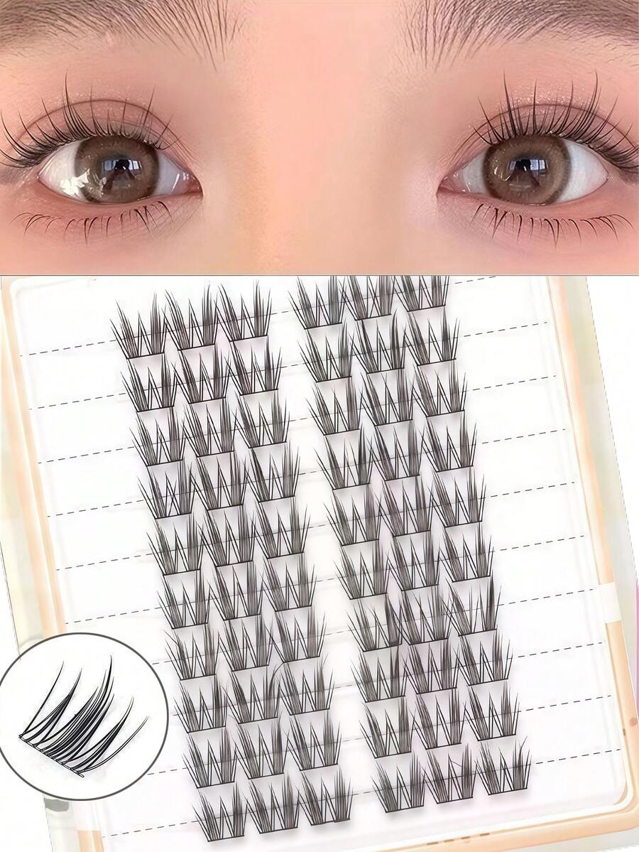 10 Rows/60pcs Natural Fairy Eyelashes, High Volume Cartoon Style Individual Cluster Lash Extensions For Beginners - D - View 1