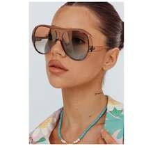 1PC New Vintage Design Oversized Square Fashion Glasses, High-End Street Style Party Festival Everyday Casual Eyewear Beach Accessories For Women Glasses Shades Plain Casual PC None - 咖啡棕 - 查看 4