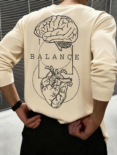 Męska, swobodna, jednokolorowa koszulka z okrągłym dekoltem i długim rękawem, uniwersalna na jesień