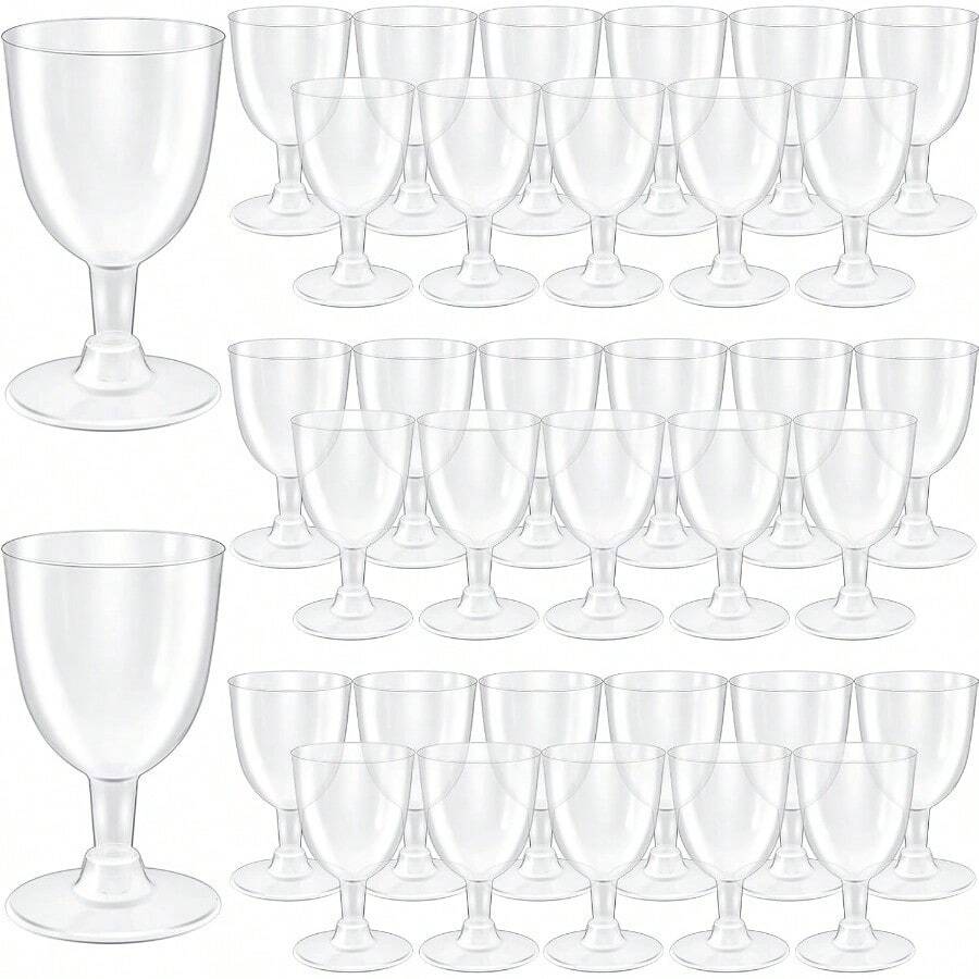 D48 PCS Disposable Plastic Wine GlassesClear Stackable Plastic Goblets Hard Party Wine Cups With Stem For Weddings Birthday Parties Picnics 5 Oz - 清除 - 查看 1