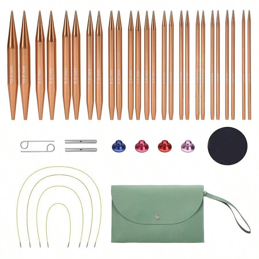 Interchangeabl<Wbr/>E Knitting Needle Set Wood Circular Crochet Hook 13 Sizes 4 Cables - như hình ảnh - Xem 1