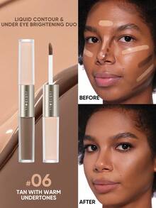 JUDYDOLL LIQUID CONTOUR & UNDER EYE BRIGHTENING DUO, Hydrating Highlighter & Brightening Concealer, Easy To Use For Makeup Beginners And Daily Commute, Gives Natural Flawless Look - #06 NÂU MÀU VỚI TÔNG MÀU ẤM ÁP - Xem 1
