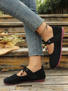 New European And American Imported Soft Bottom Flat Heel Loafers, Comfortable Versatile Slip-On Casual Grandma/Mother Shoes - Black - View 3