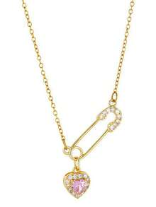 1pc Fashionable Pink Heart-Shaped Paperclip Pendant Necklace, Suitable For All Occasions Valentine's Day Accessories - Multicolor - View 3