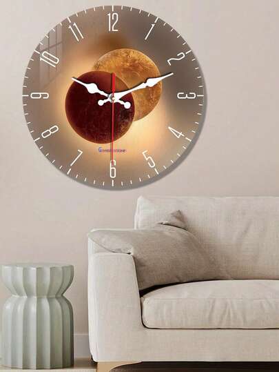 Pc 10 Inch/12 Inch Verlichting Shadow Art Frameless Wood Wand Clock, Planet Pattern, Silent Non Ticking, Living Room, Bedroom, Dining Kitchen, Office Home ation Crafts, Round Friends, Battery Powered (No Battery) Room view 4