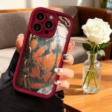 Cubierta de telefono con borde negro y diseño de piedra roja con cadena dorada para iPhone 14 Pro Max estilo elegante y resistente para uso diario y trabajo - Blanco - Ver 4