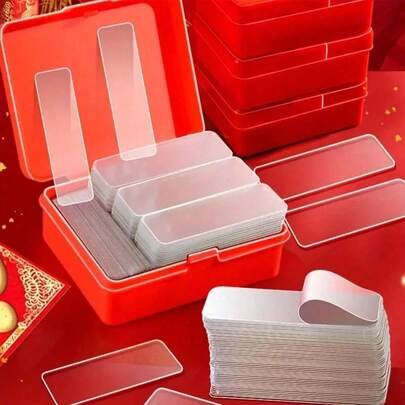60片/套 多用途双面胶带 - 透明可移除防水挂条，适用于悬挂装饰品、对联、胶带、透明胶带、照片和钟表。多用途迷你双面胶带，防水可移除春节对联胶带，可重复使用的透明胶带。