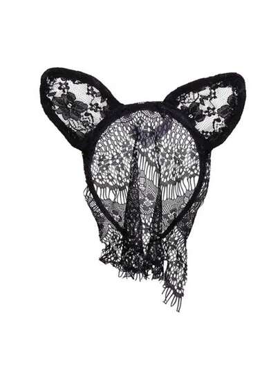 1pc Women Cat Ears Hairband With Lace Veil Black Lace Headwear For Cosplay Wedding Birthday Single Party Decoration, Hair Accessories Costumes For Women