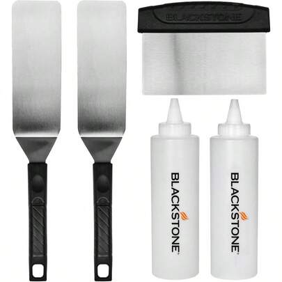 Blackstone 1542 Flat Top Griddle Professional Grade Accessory Tool Kit 5 Pieces 16 Oz Bottle Two Spatulas Chopper Scraper And One CookbookPerfect For Cooking Indoor Or Outdoor Multicolor