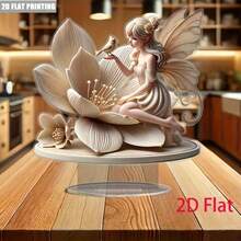 2D平面亚克力仙女花卉摆件，7.8英寸 - 波西米亚风格，梦幻自然灵感装饰，做工精美，色彩鲜艳，适用于书架、书桌、客厅等家居装饰 - 送给自然爱好者的完美礼物，仙女主题装饰，设计精巧，优雅的墙面挂饰 - 彩色 - 查看 3