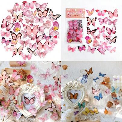 40Pcs Pink Butterfly Stickers For Scrapbook Junk Journal Water Bottle Diary Gift Wrapping Laptop Envelope Collage Card Making Phone Case Planner DIY Crafts 20 Designs Pink
