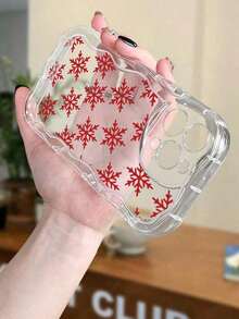 Teléfono a prueba de golpes con estampado de copo de nieve rojo 17 16 15 14 13 12 11 - Linda funda protectora trasera para mujeres y niñas fiesta navideña - transparente - Ver 2