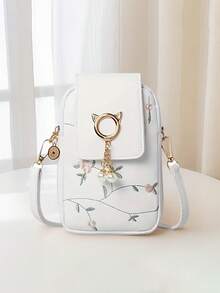 1 件女孩休闲街头风格可爱迷你斜挎手机钱包带零钱包 - 编织面料设计，磁性按扣，涤纶衬里，可调节肩带，适合外出、聚会、度假 - 结构 - 編織手機包 - 查看 10