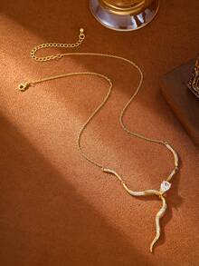 1 Piece 14K Gold Snake Necklace For Women,Punk Cubic Zirconia Snake Y Chain Necklace Luxury Jewelry Gift For Wedding/Anniversary/Mother's Day/Valentin's Day/Christmas Day/Thanksgiving Day