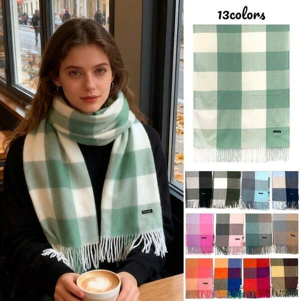 Damenschal im britischen Karostil – Koreanisches Quastendesign, warm und vielseitig kombinierbar, multifunktionales Tuch für Herbst/Winter, ideales Weihnachtsgeschenk für Damen