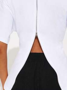 Trioutop 女士白色圆领短袖休闲百搭T恤 - 白色 - 查看 3