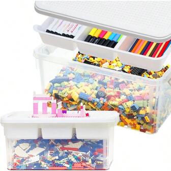 17 Quart Plastic Storage Bins With Lid Building Plate Dividers Block Storage Clear Art Supply Craft Organizers Playroom Container Organizer With Lid For Bead Crayon