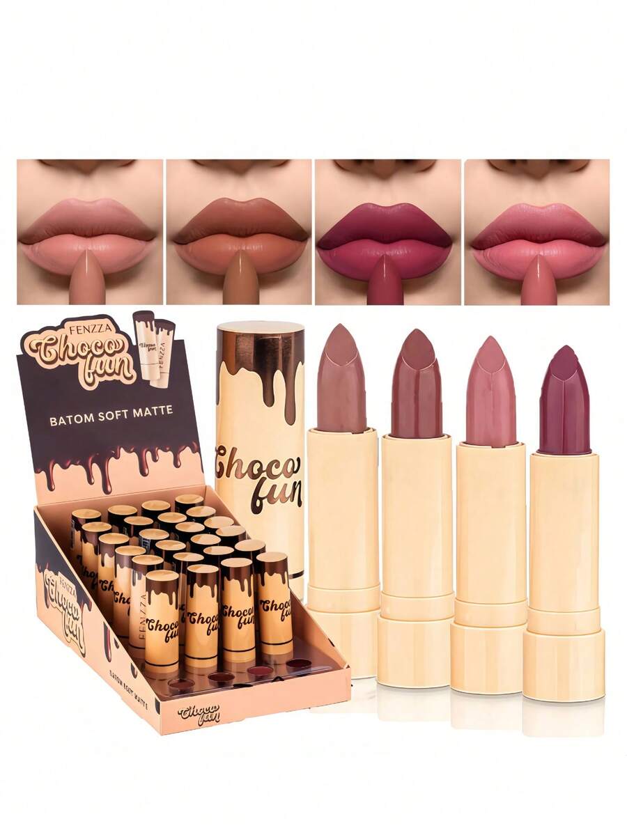 Soft Matte Choco Fun Lipstick With Castor Oil FZ20086 - Fenzza - Kit C/4 - View 1
