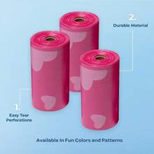 Bolsas de excrementos de perro opacas y antivergonzosas (150 unidades que contienen 13 x 9 pulgadas 15 micrones con dispensador estándar adaptado) - RosadoCorazón - Ver 2