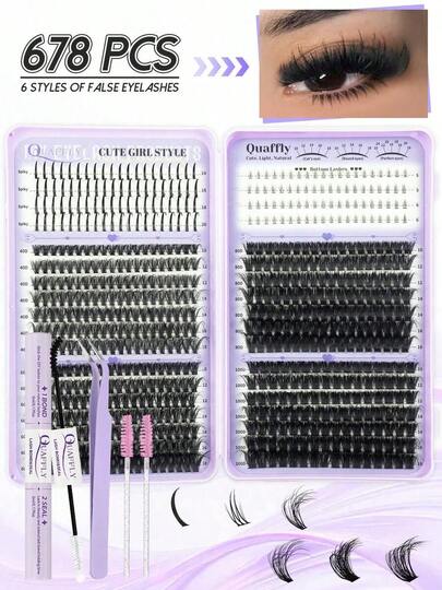 678PCS Lash Clusters With Spikes Wispy Eyelash Clusters Kit 14-20mm Spikes Lash ClustersVolume Cluster Eyelash Extensions Lash Clusters Kit Individual Lashes With Lash And Seal (40D 60D 80D 100D,10-18mm)