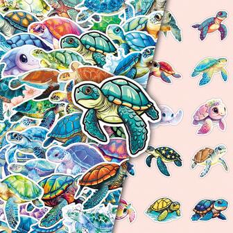 50pcs Turtle Doodle Stickers, Cartoon Ocean Animal Personalized DIY Glass Painting Notebook Stationery Decorative Stickers