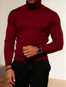 GRDR كنزة صوفية بياقة عالية جديدة لموسم الخريف/الشتاء، ملابس علوية محبوك كاجوال للارتداء اليومي - عنابي اللون - مشاهدة 3