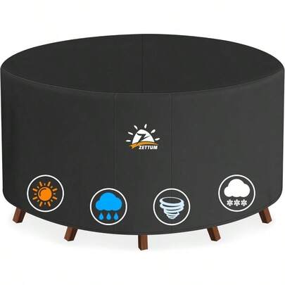 Patio Furniture Cover Round Ø160 X 73 CM 600D Outdoor Table Cover Waterproof And Heavy Duty Lawn Furniture Set Covers Large For Outside Dining Table And Chairs Seating