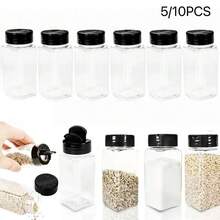 5/10 lọ gia vị vuông bằng nhựa có nắp vặn màu đen, 100ml/3.5oz - Hộp đựng gia vị chống rò rỉ cho gia vị, bột, ớt và muối - Sắp xếp nhà bếp bền chắc, thiết kế trong suốt để dễ nhìn, lọ gia vị - - - Xem 1