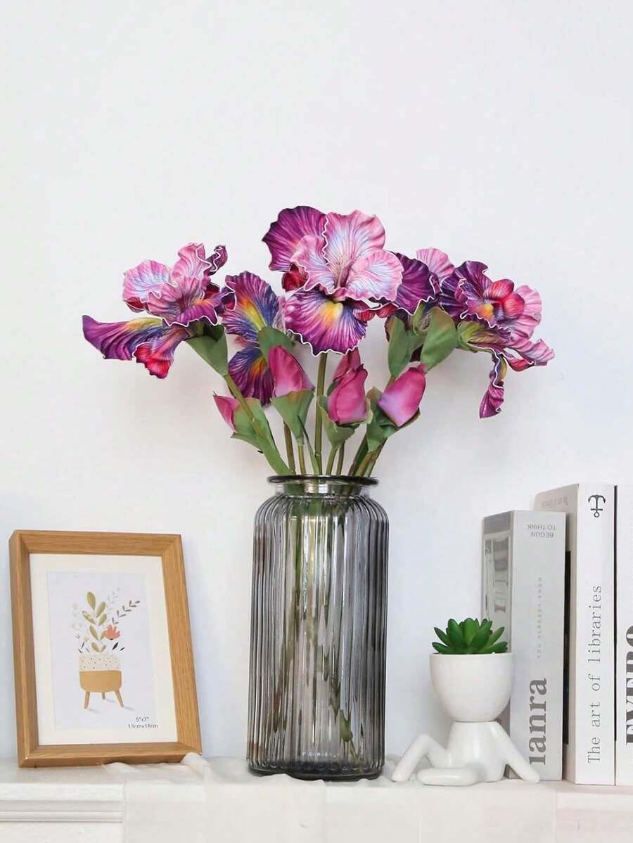 一束17.71英寸的白色仿真鸢尾花，带花苞，质感逼真，采用PU材质制成。适用于婚礼、家居、室内外、花园、节日、派对、餐桌摆饰、办公室和客厅装饰（白色）。 - 彩色 - 查看 1