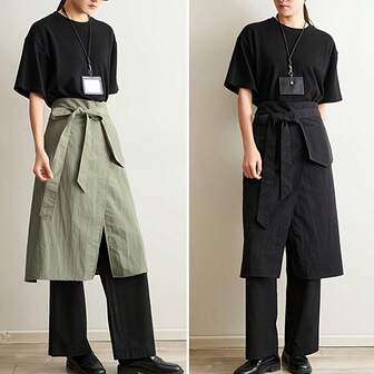 1pc Unisex Apron With Pockets - Heavy-Duty Kitchen Apron With Split Design & Tassel Tie Closure, Asymmetrical Hem & Waist Tie For Cooking, Grilling, Cafe/Restaurant Work - Men's & Women's Chef Apron (Black, Green, Brown, Olive)